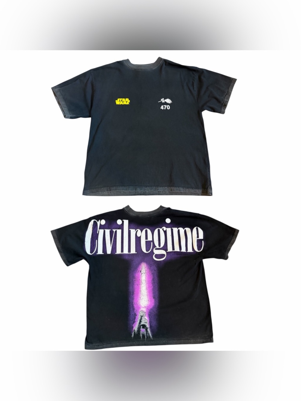 Civil Regime X Star Wars Purple Lightsaber Retro T Shirt Sz M Black Enzyme Fade